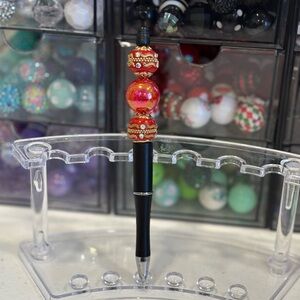 Handcrafted Elegant Black and Red Beaded Pen